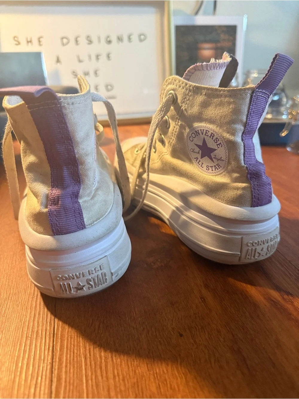 Converse Chuck Taylor All Star Kids High Top Sneakers White Purple US 1